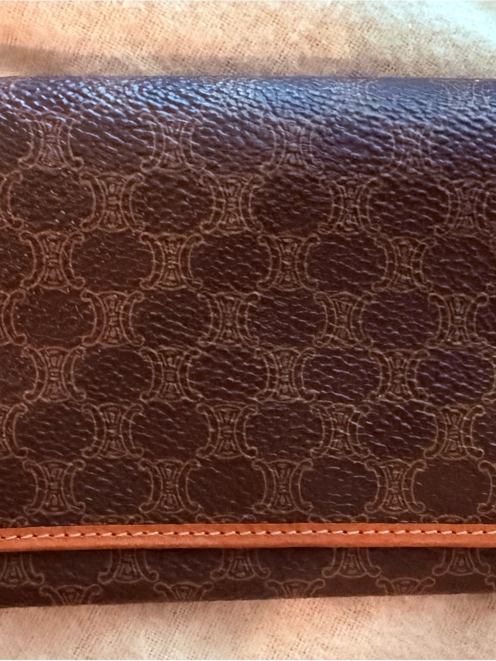 Celine Brown Monogram Leather Wallet with Tan Trim